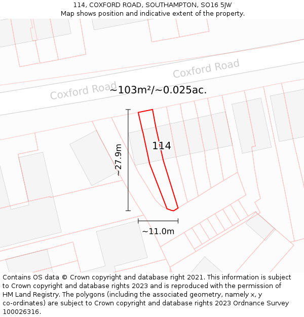 114, COXFORD ROAD, SOUTHAMPTON, SO16 5JW: Plot and title map