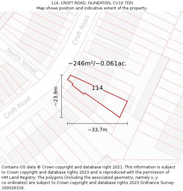 114, CROFT ROAD, NUNEATON, CV10 7DN: Plot and title map