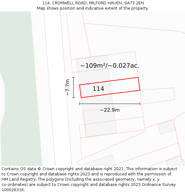 114, CROMWELL ROAD, MILFORD HAVEN, SA73 2EN: Plot and title map