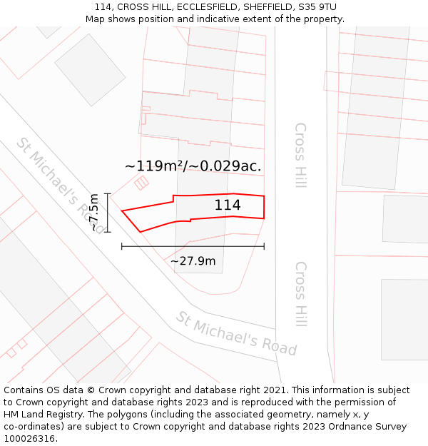 114, CROSS HILL, ECCLESFIELD, SHEFFIELD, S35 9TU: Plot and title map