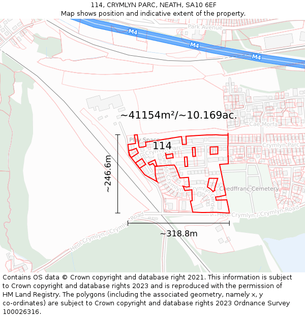 114, CRYMLYN PARC, NEATH, SA10 6EF: Plot and title map