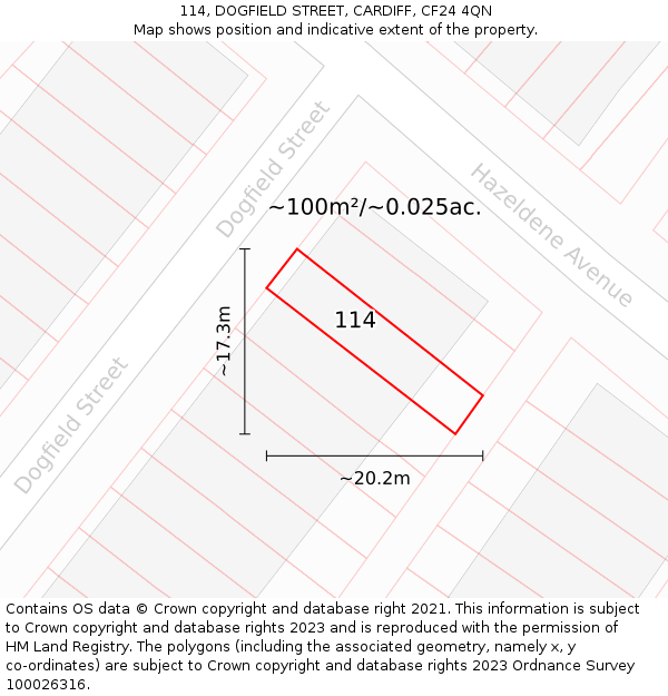 114, DOGFIELD STREET, CARDIFF, CF24 4QN: Plot and title map