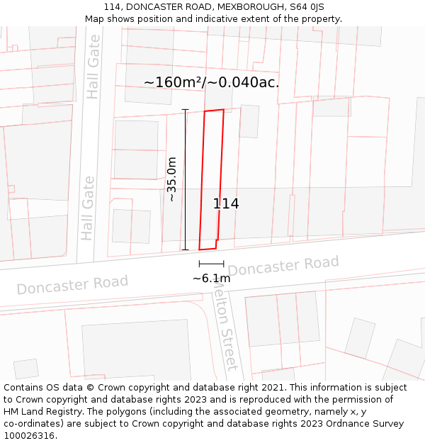 114, DONCASTER ROAD, MEXBOROUGH, S64 0JS: Plot and title map