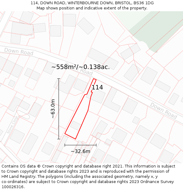 114, DOWN ROAD, WINTERBOURNE DOWN, BRISTOL, BS36 1DG: Plot and title map