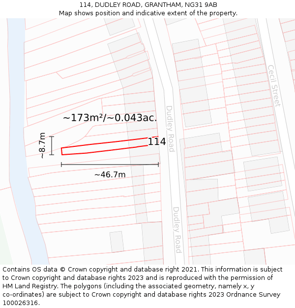 114, DUDLEY ROAD, GRANTHAM, NG31 9AB: Plot and title map