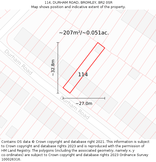 114, DURHAM ROAD, BROMLEY, BR2 0SR: Plot and title map