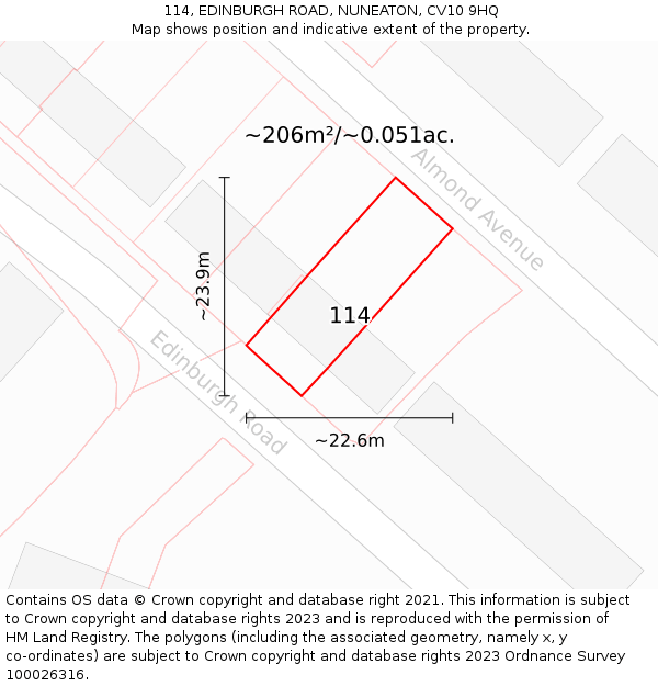 114, EDINBURGH ROAD, NUNEATON, CV10 9HQ: Plot and title map