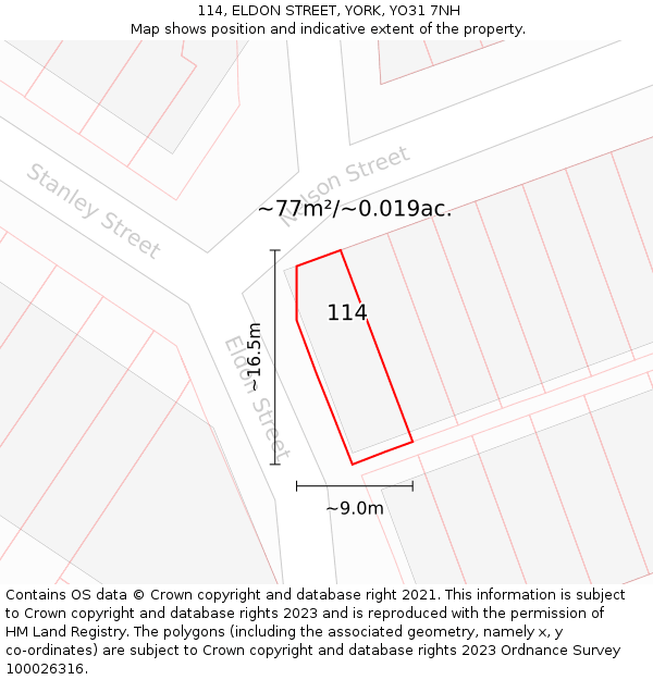 114, ELDON STREET, YORK, YO31 7NH: Plot and title map