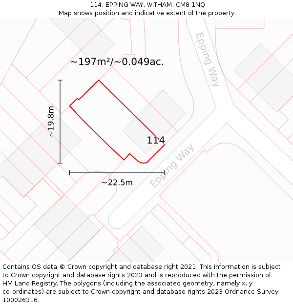 114, EPPING WAY, WITHAM, CM8 1NQ: Plot and title map