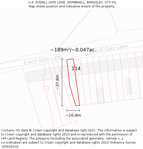 114, EVERILL GATE LANE, WOMBWELL, BARNSLEY, S73 0YJ: Plot and title map