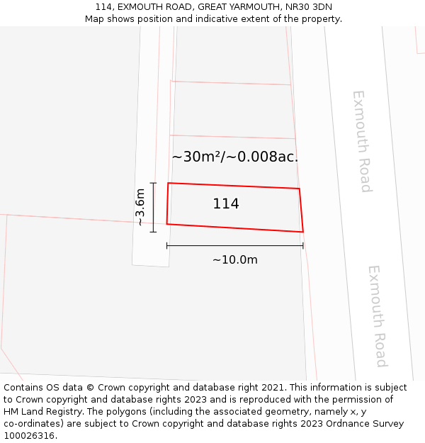 114, EXMOUTH ROAD, GREAT YARMOUTH, NR30 3DN: Plot and title map