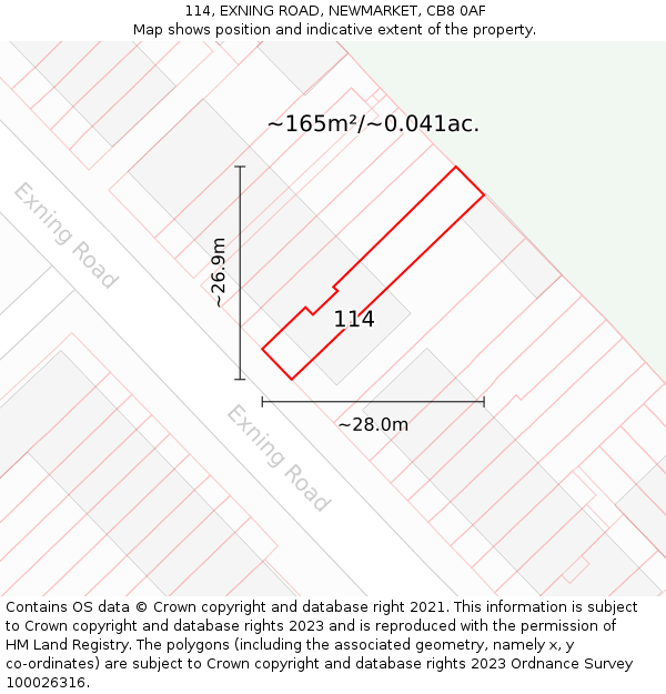 114, EXNING ROAD, NEWMARKET, CB8 0AF: Plot and title map