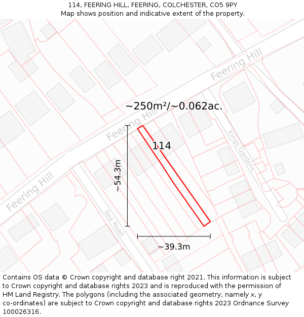 114, FEERING HILL, FEERING, COLCHESTER, CO5 9PY: Plot and title map