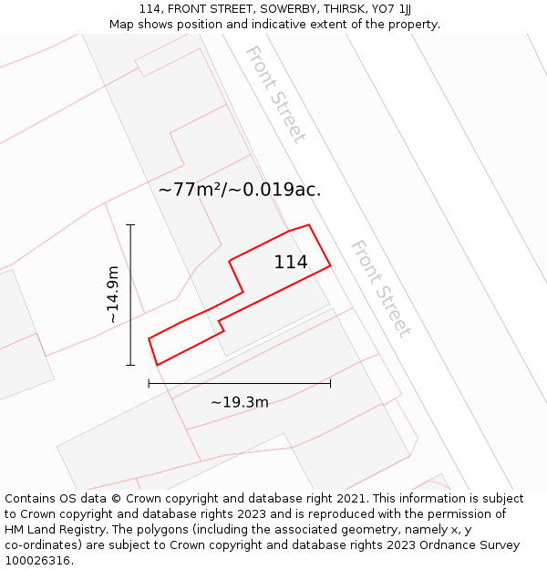114, FRONT STREET, SOWERBY, THIRSK, YO7 1JJ: Plot and title map