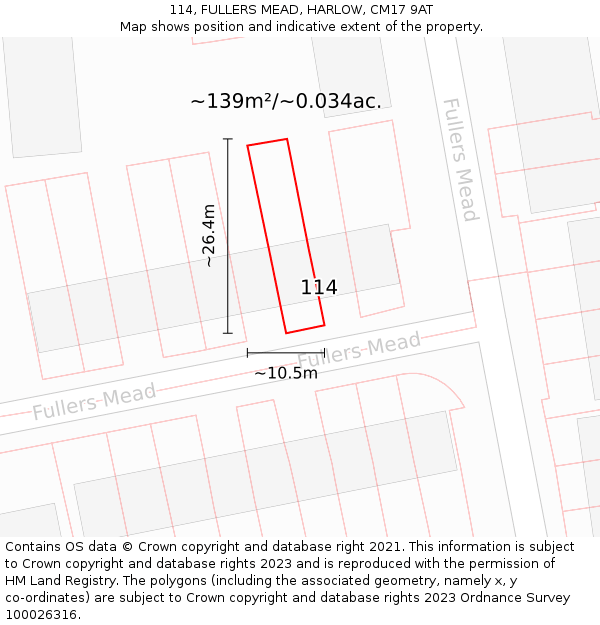 114, FULLERS MEAD, HARLOW, CM17 9AT: Plot and title map