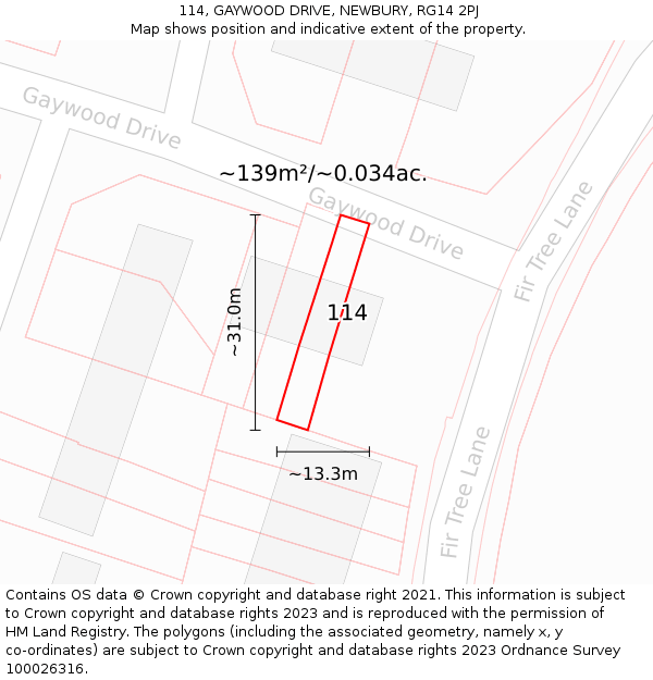 114, GAYWOOD DRIVE, NEWBURY, RG14 2PJ: Plot and title map