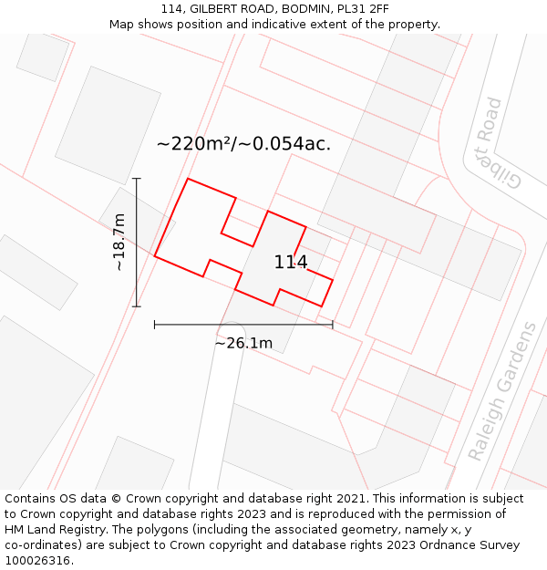 114, GILBERT ROAD, BODMIN, PL31 2FF: Plot and title map