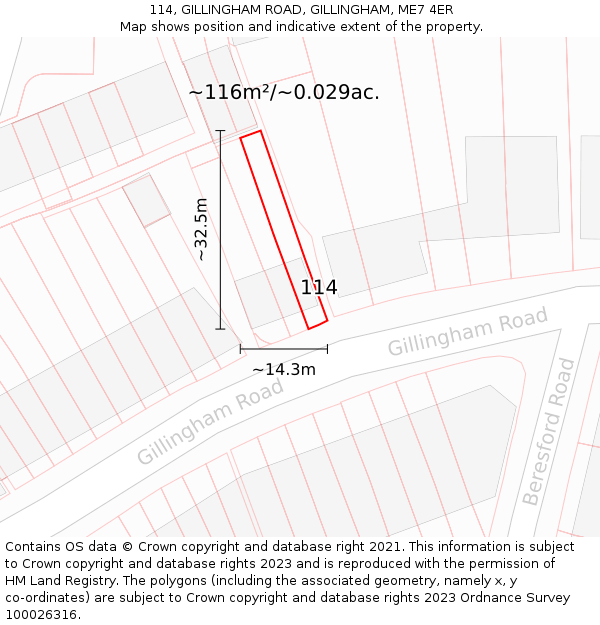 114, GILLINGHAM ROAD, GILLINGHAM, ME7 4ER: Plot and title map