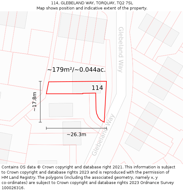 114, GLEBELAND WAY, TORQUAY, TQ2 7SL: Plot and title map
