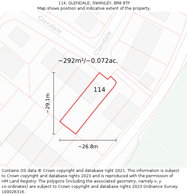 114, GLENDALE, SWANLEY, BR8 8TP: Plot and title map