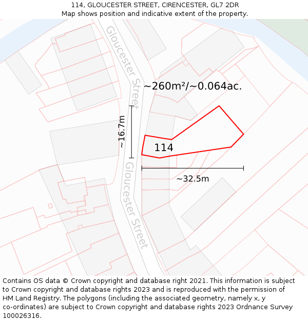 114, GLOUCESTER STREET, CIRENCESTER, GL7 2DR: Plot and title map
