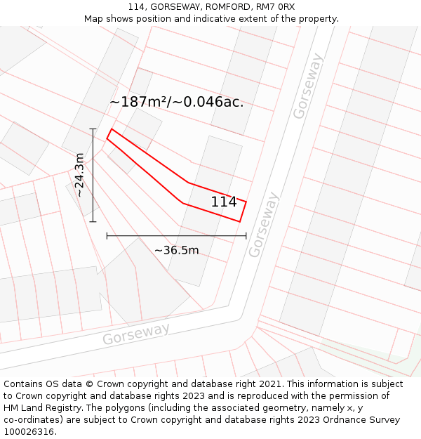 114, GORSEWAY, ROMFORD, RM7 0RX: Plot and title map