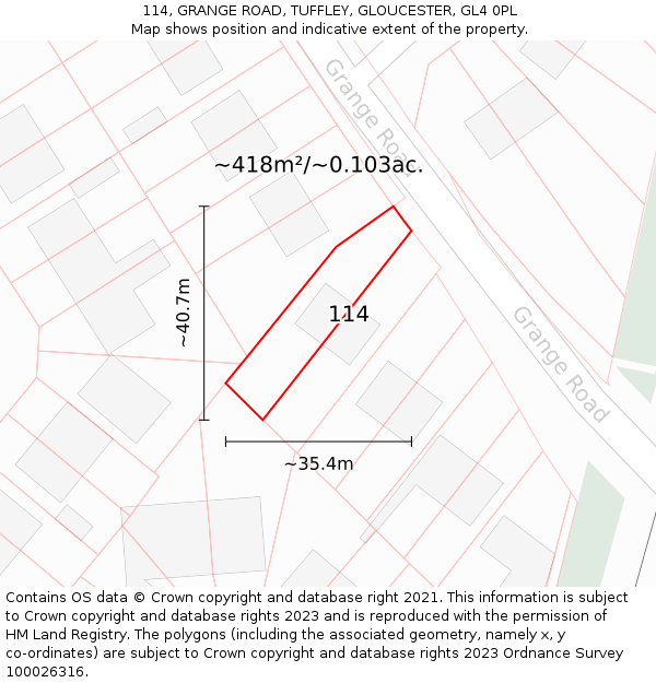 114, GRANGE ROAD, TUFFLEY, GLOUCESTER, GL4 0PL: Plot and title map