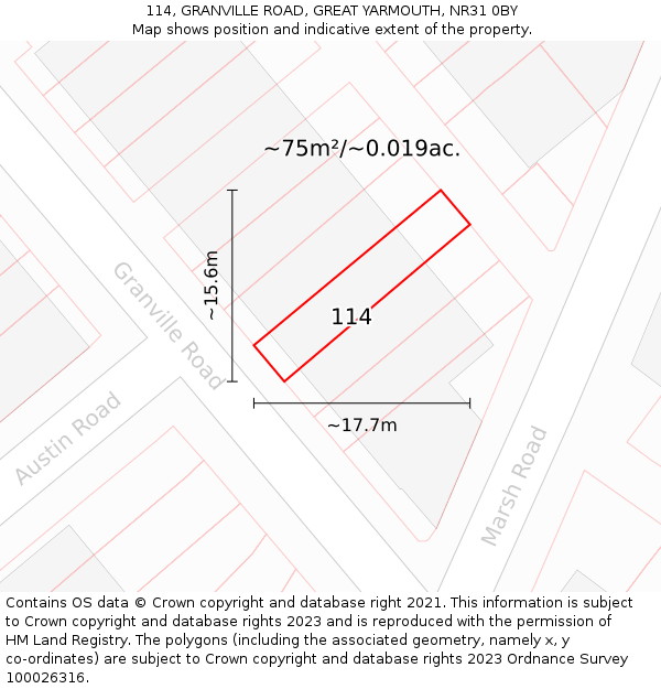 114, GRANVILLE ROAD, GREAT YARMOUTH, NR31 0BY: Plot and title map