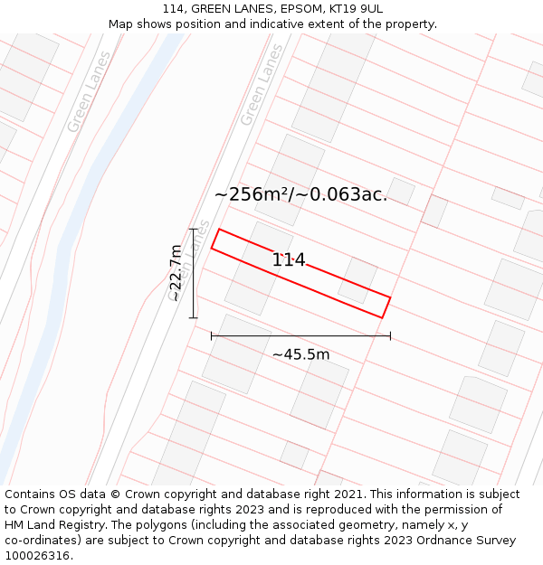 114, GREEN LANES, EPSOM, KT19 9UL: Plot and title map