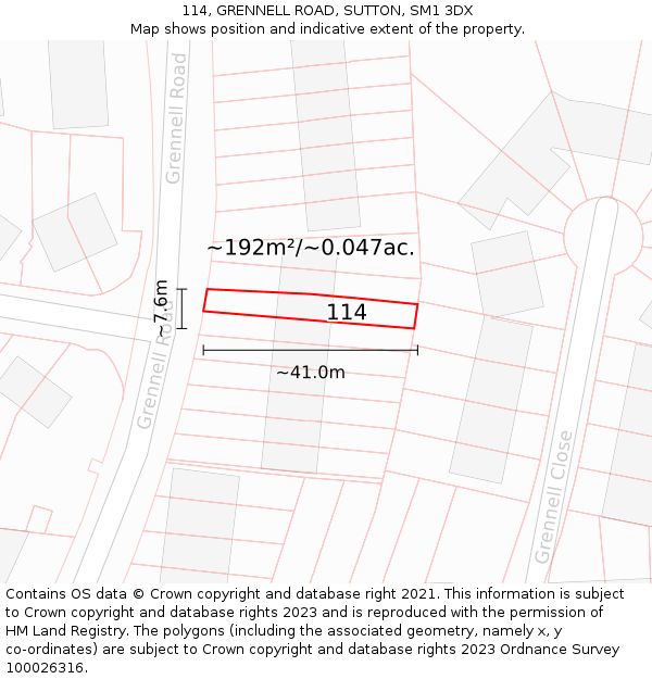 114, GRENNELL ROAD, SUTTON, SM1 3DX: Plot and title map