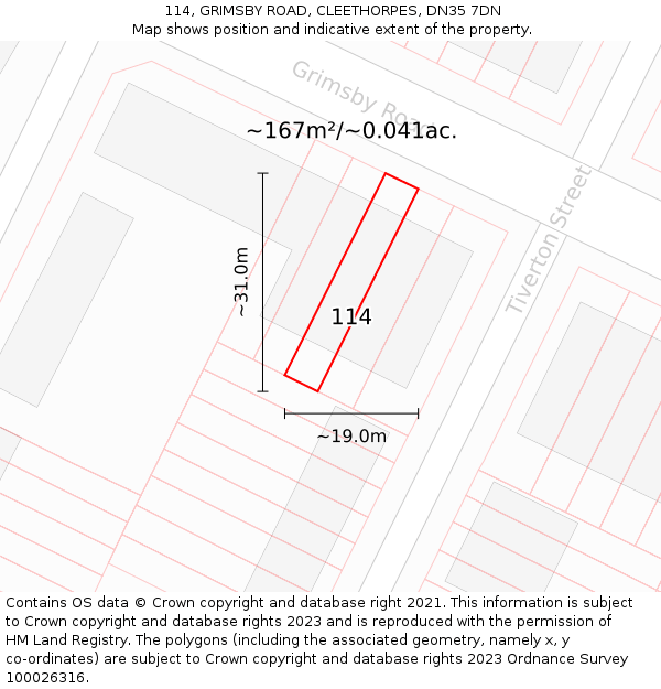 114, GRIMSBY ROAD, CLEETHORPES, DN35 7DN: Plot and title map