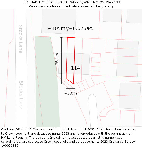 114, HADLEIGH CLOSE, GREAT SANKEY, WARRINGTON, WA5 3SB: Plot and title map