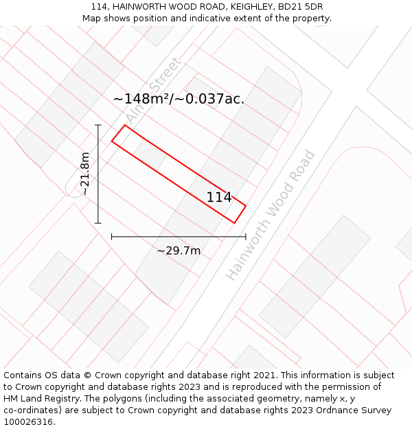 114, HAINWORTH WOOD ROAD, KEIGHLEY, BD21 5DR: Plot and title map