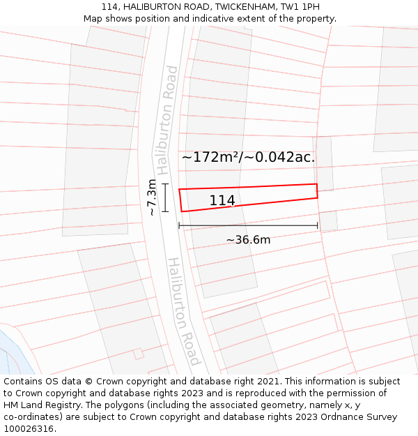 114, HALIBURTON ROAD, TWICKENHAM, TW1 1PH: Plot and title map