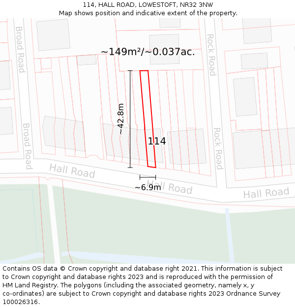 114, HALL ROAD, LOWESTOFT, NR32 3NW: Plot and title map