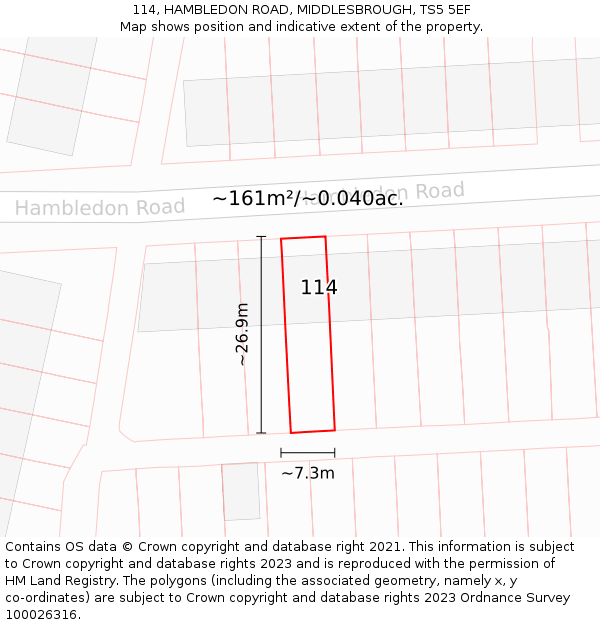 114, HAMBLEDON ROAD, MIDDLESBROUGH, TS5 5EF: Plot and title map