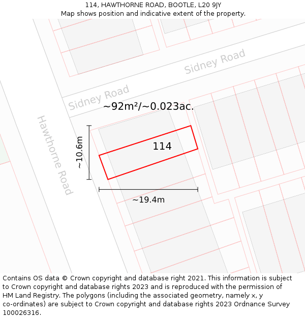 114, HAWTHORNE ROAD, BOOTLE, L20 9JY: Plot and title map