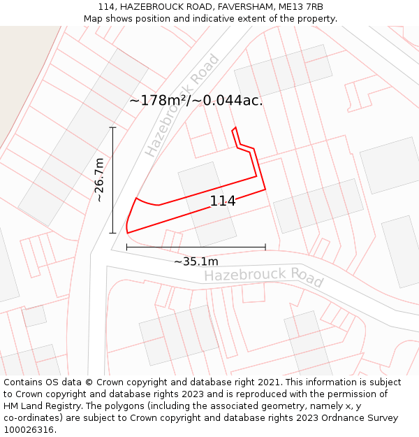 114, HAZEBROUCK ROAD, FAVERSHAM, ME13 7RB: Plot and title map