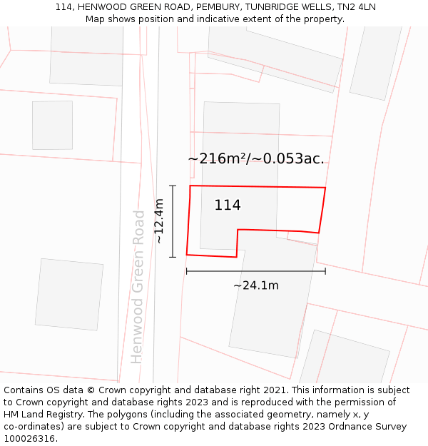 114, HENWOOD GREEN ROAD, PEMBURY, TUNBRIDGE WELLS, TN2 4LN: Plot and title map
