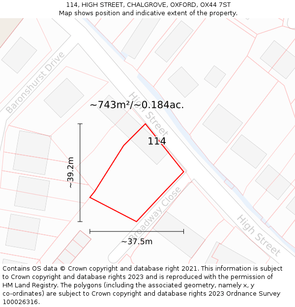 114, HIGH STREET, CHALGROVE, OXFORD, OX44 7ST: Plot and title map