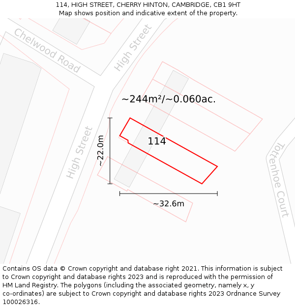 114, HIGH STREET, CHERRY HINTON, CAMBRIDGE, CB1 9HT: Plot and title map