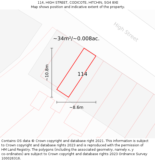 114, HIGH STREET, CODICOTE, HITCHIN, SG4 8XE: Plot and title map