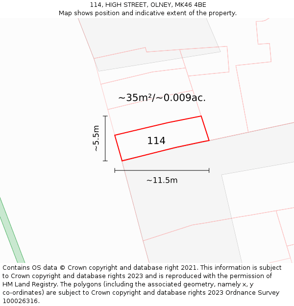114, HIGH STREET, OLNEY, MK46 4BE: Plot and title map