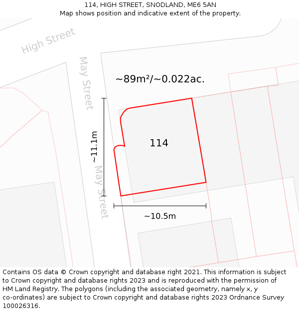 114, HIGH STREET, SNODLAND, ME6 5AN: Plot and title map