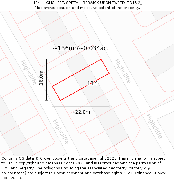 114, HIGHCLIFFE, SPITTAL, BERWICK-UPON-TWEED, TD15 2JJ: Plot and title map