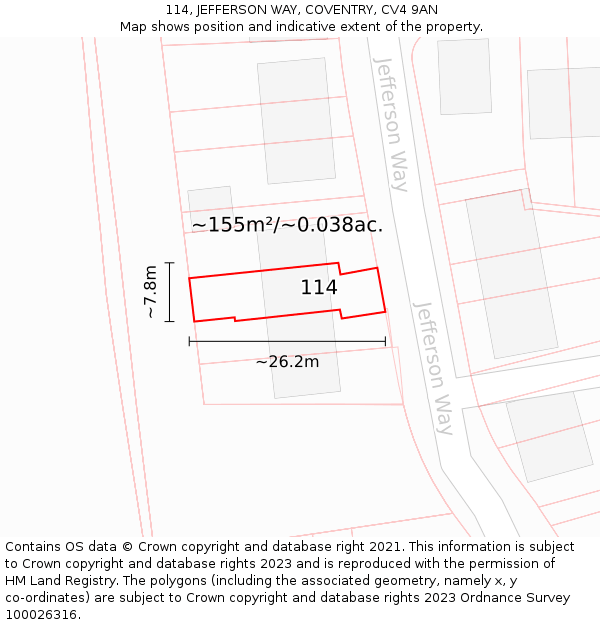 114, JEFFERSON WAY, COVENTRY, CV4 9AN: Plot and title map