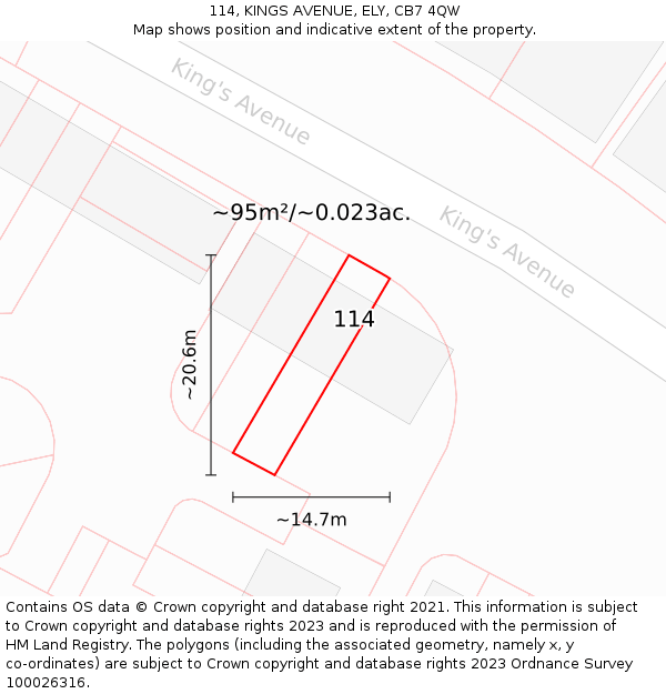 114, KINGS AVENUE, ELY, CB7 4QW: Plot and title map