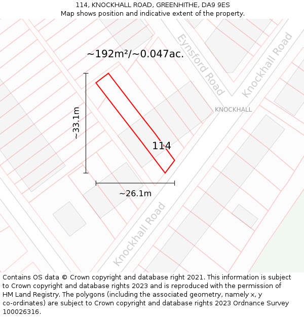 114, KNOCKHALL ROAD, GREENHITHE, DA9 9ES: Plot and title map
