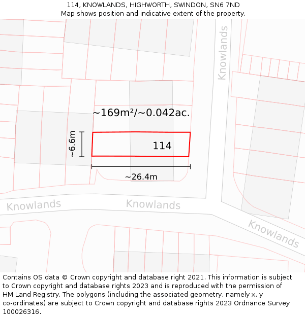 114, KNOWLANDS, HIGHWORTH, SWINDON, SN6 7ND: Plot and title map