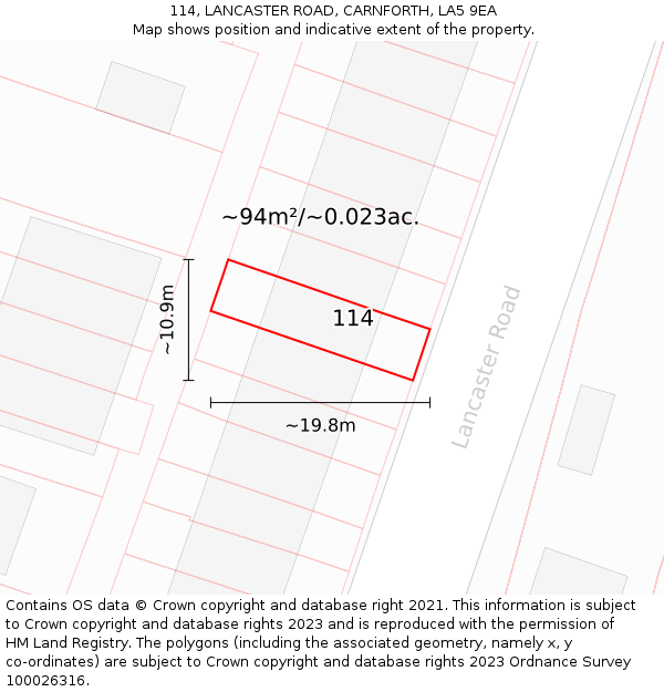 114, LANCASTER ROAD, CARNFORTH, LA5 9EA: Plot and title map